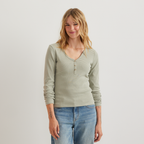 Women's Long-Sleeve Ribbed Henley T-Shirt - Stripe