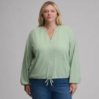 Women's Long-Sleeve Button Front Drawstring Hem Top