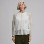 Women's Long-Sleeve Collarless Button-Down Shirt