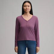 Women's Long-Sleeve Multi Button Henley - Deep Wisteria