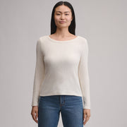 Women's Long-Sleeve Hacci Ribbed Top - Ivory