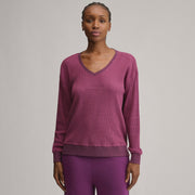 Women's Long-Sleeve V-Neck Boyfriend Thermal Crew - Striped - Meridian Blue
