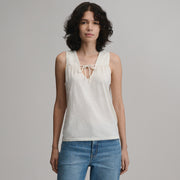 Women's Sunwashed Cotton Tie Front Tank - Snow