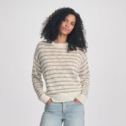 Women's Slub Stripe Crew Neck Sweater - Ivory