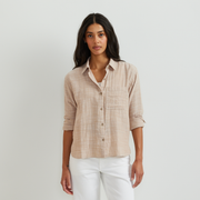 Women's Cotton Slub Long-Sleeve Shirt - Tan